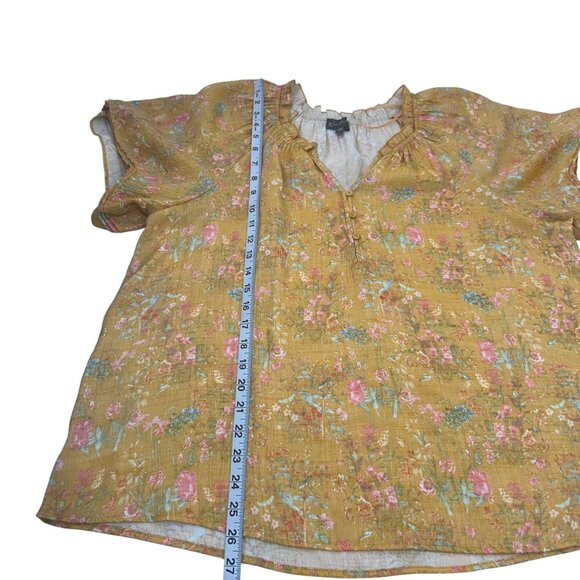 Wonderly Womens Mustard Yellow Boho Floral Blouse Size XL Short Ruffle V Neck - Picture 6 of 11